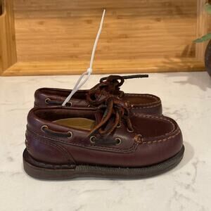 Rockport dark brown leather boat shoes loafers Perth toddler size 7.5 boat shoe